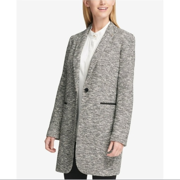 Tommy Hilfiger Womens Marled Texture Lined One Button Blazer Jacket Coat - Sz 2 - Picture 1 of 15